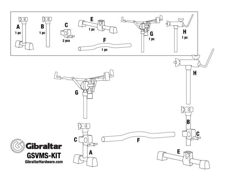 Gibraltar GSVMS-KIT Stealth Drum Rack Vertical Mount System with Chrome Clamps, Tom Holder and Snare Stand - Stealth Drum Rack | Gibraltar
