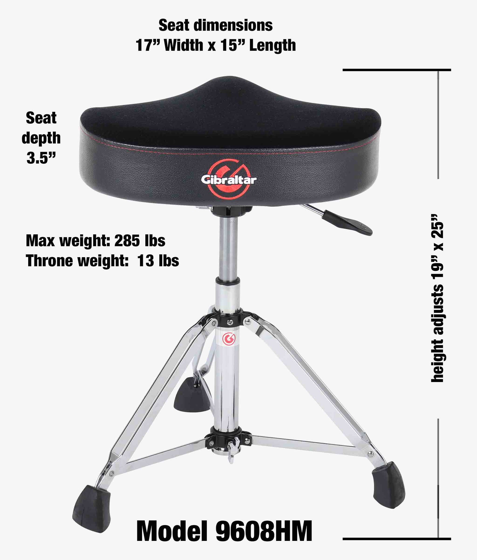 Gibraltar 9608HM 9000 Series 16" Hydraulic Cordura Saddle Drum Throne - Drum Throne | Gibraltar