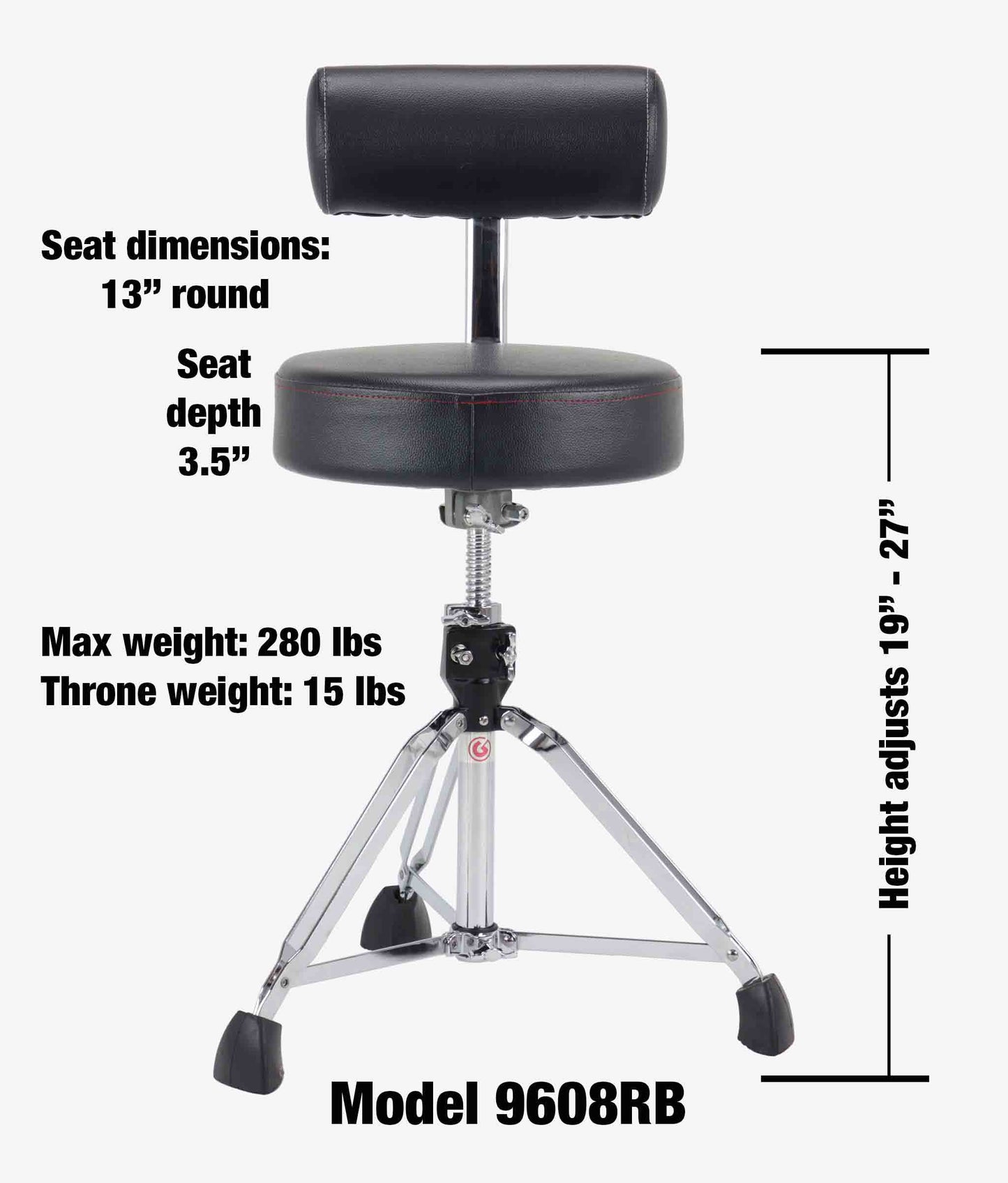 Gibraltar 9608RB 9000 Series 13" Round Drum Throne with Backrest - drum throne | Gibraltar