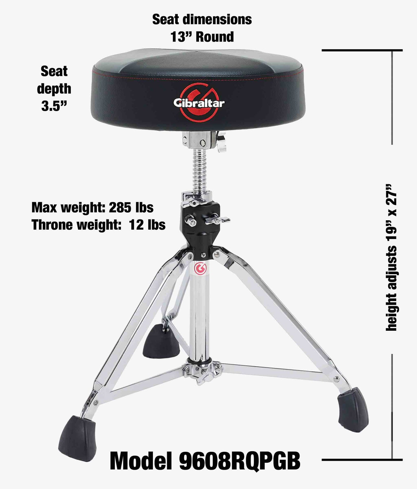 Gibraltar 9608RQPGB 9000 Series 13" Round Drum Throne - Drum Throne | Gibraltar
