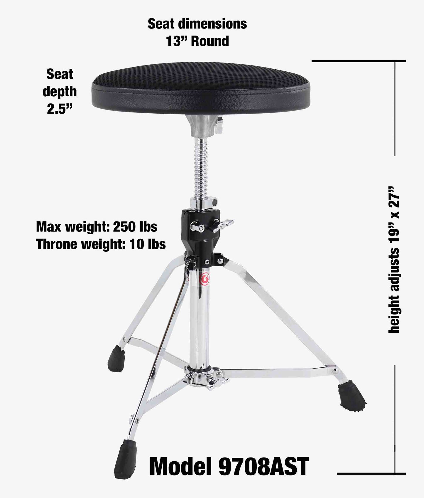 Gibraltar 9708AST 9000 Series 13" Airtech Web Skinny Top Round Drum Throne - Drum Throne | Gibraltar
