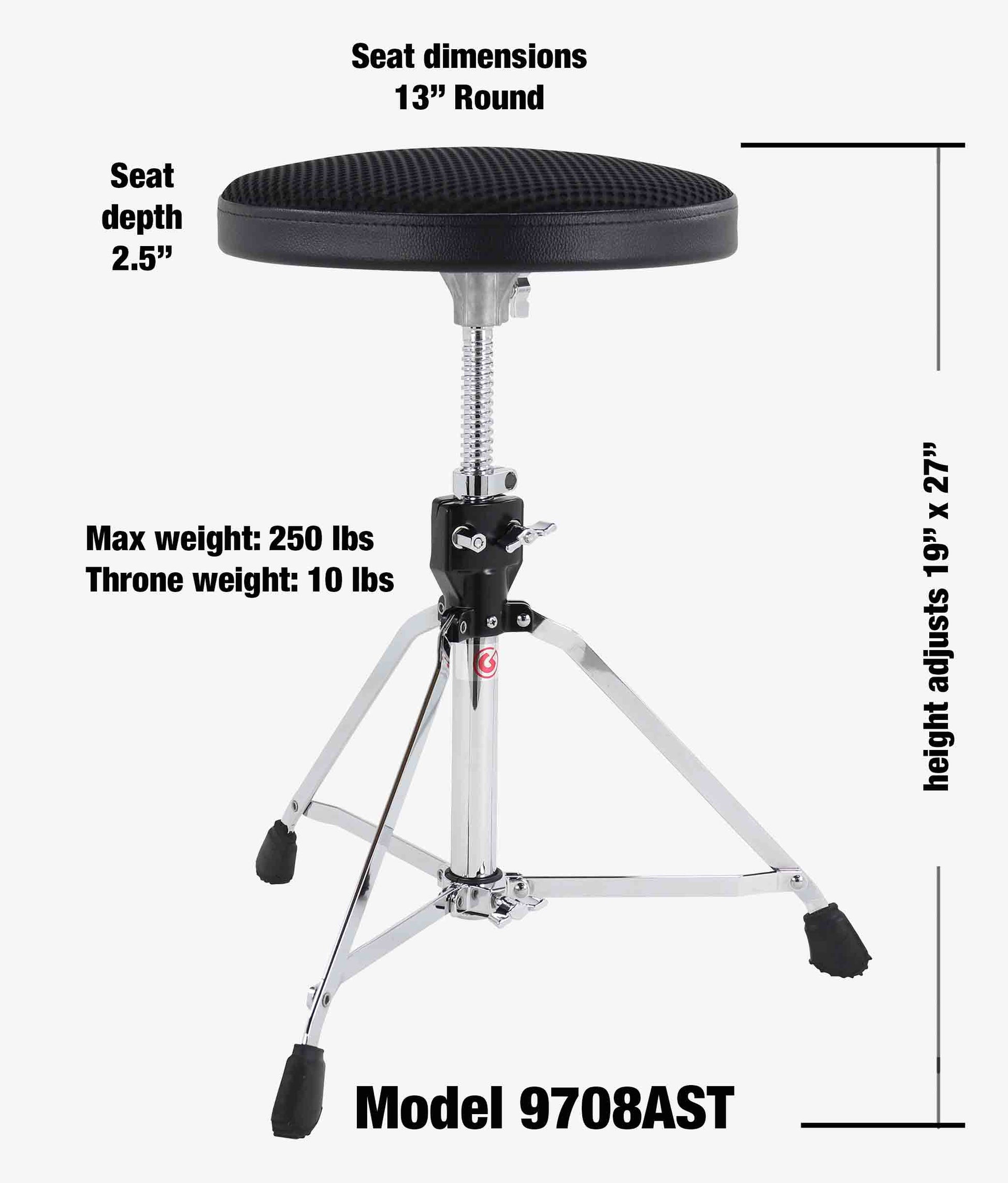 Gibraltar 9708AST 9000 Series 13" Airtech Web Skinny Top Round Drum Throne - Drum Throne | Gibraltar
