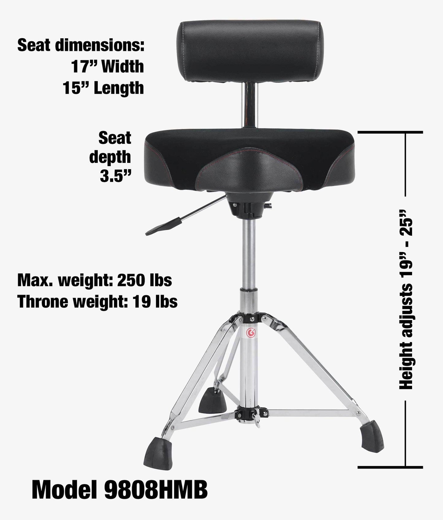 Gibraltar 9808HMB 16" Hydraulic Saddle Drum Throne - Drum Throne | Gibraltar