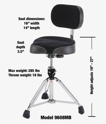 Gibraltar 9608MB 9000 Series 16" Cordura Saddle Drum Throne with Backrest - Drum Throne | Gibraltar